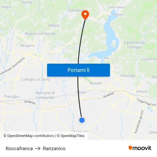 Roccafranca to Ranzanico map