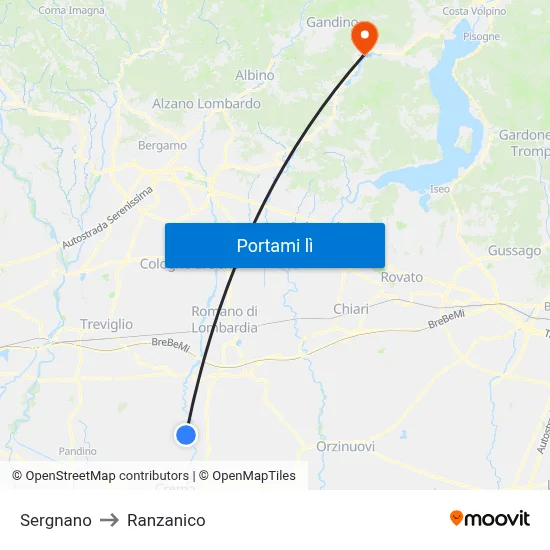 Sergnano to Ranzanico map