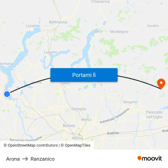 Arona to Ranzanico map