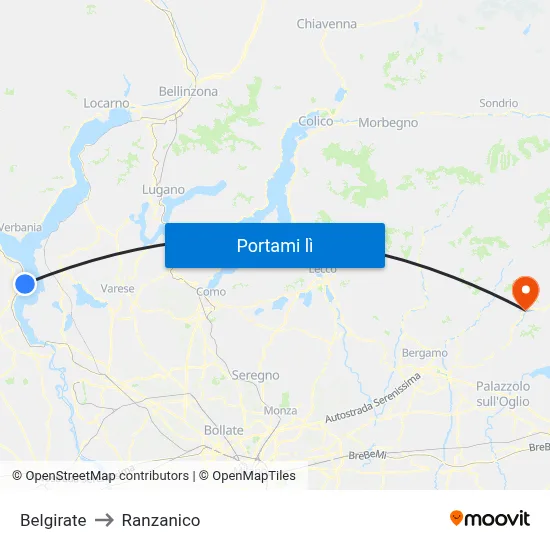 Belgirate to Ranzanico map