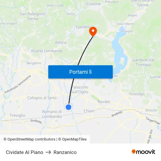 Cividate Al Piano to Ranzanico map