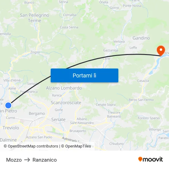 Mozzo to Ranzanico map