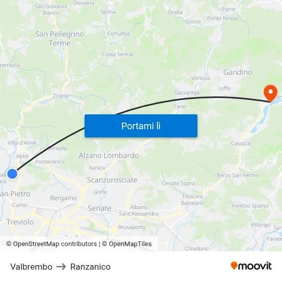 Valbrembo to Ranzanico map