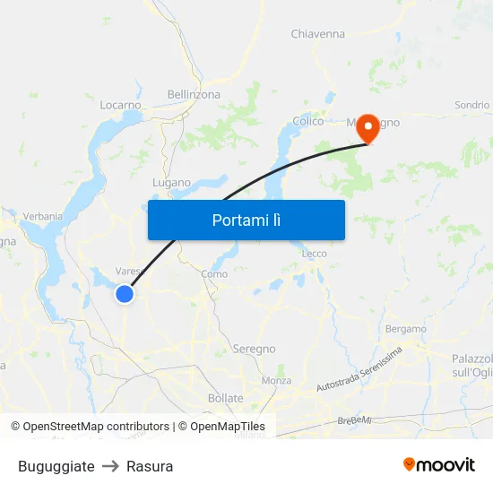 Buguggiate to Rasura map