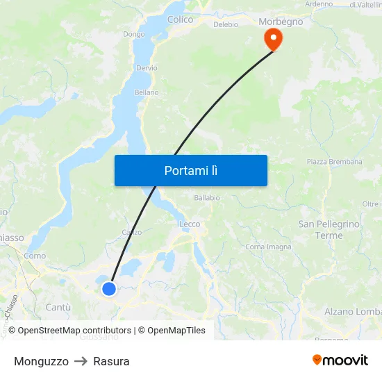 Monguzzo to Rasura map