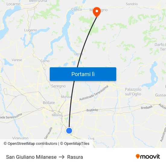 San Giuliano Milanese to Rasura map