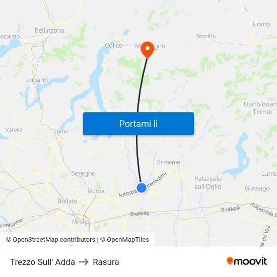 Trezzo Sull' Adda to Rasura map