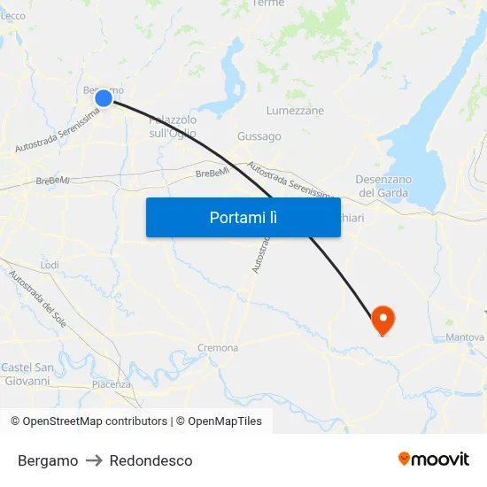 Bergamo to Redondesco map