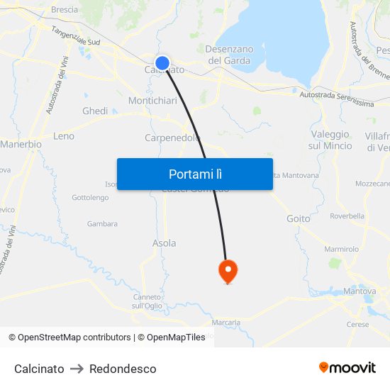 Calcinato to Redondesco map