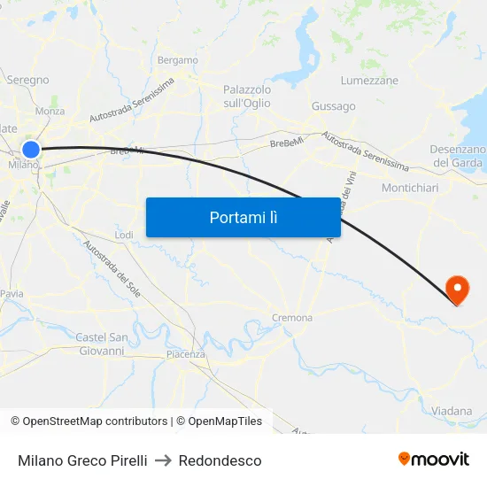 Milano Greco Pirelli to Redondesco map