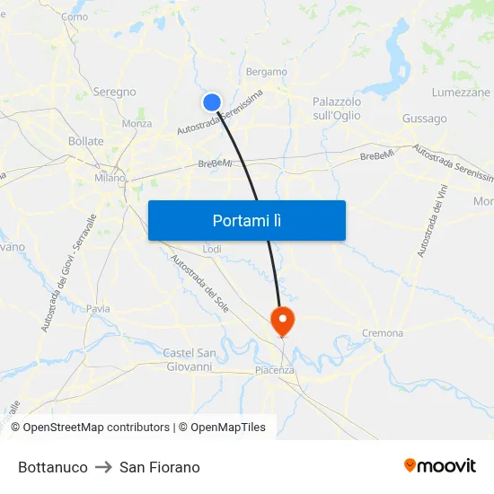 Bottanuco to San Fiorano map