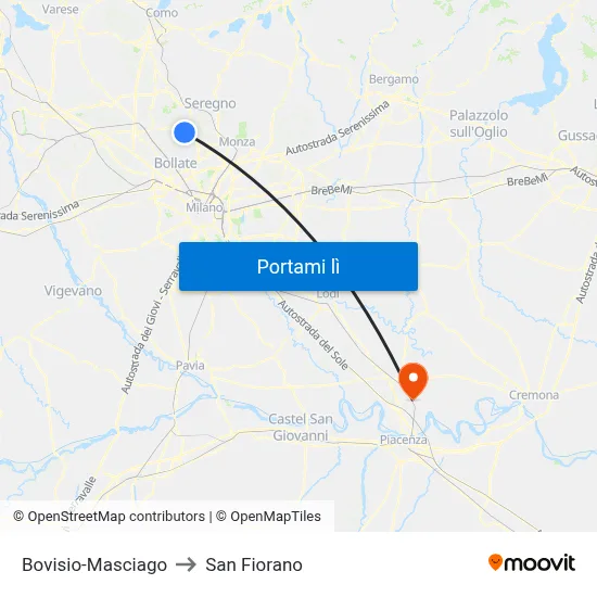 Bovisio-Masciago to San Fiorano map