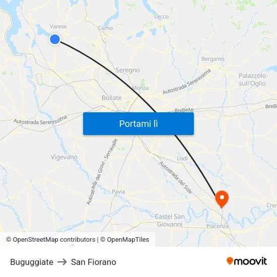Buguggiate to San Fiorano map