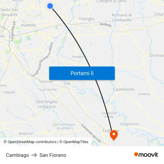 Cambiago to San Fiorano map