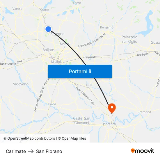 Carimate to San Fiorano map