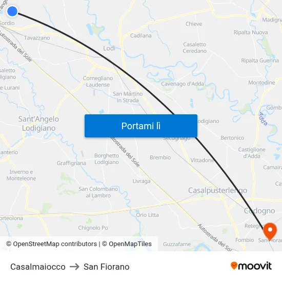 Casalmaiocco to San Fiorano map