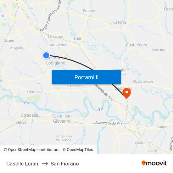 Caselle Lurani to San Fiorano map