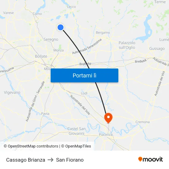 Cassago Brianza to San Fiorano map