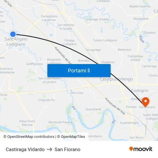 Castiraga Vidardo to San Fiorano map