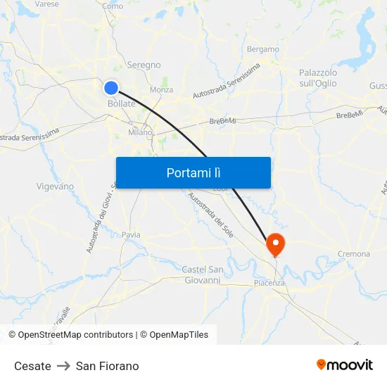 Cesate to San Fiorano map