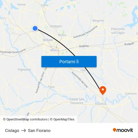 Cislago to San Fiorano map