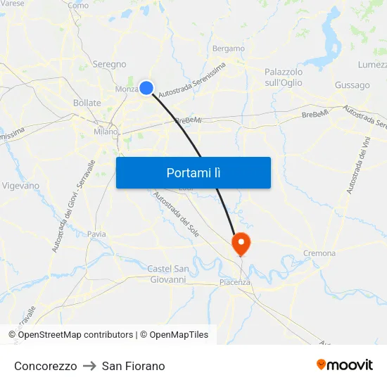 Concorezzo to San Fiorano map