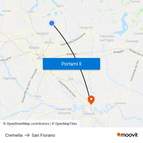 Cremella to San Fiorano map