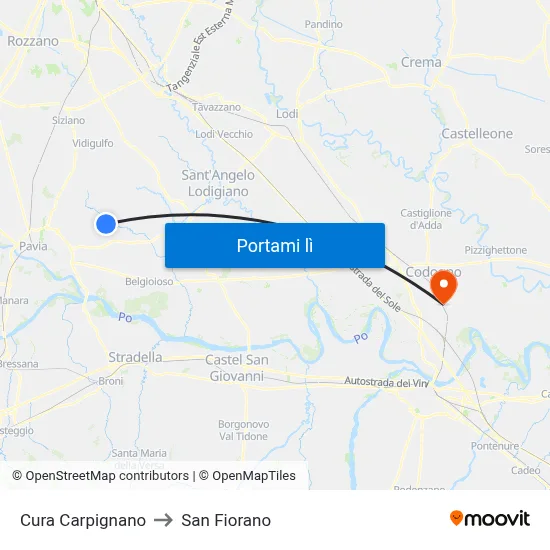 Cura Carpignano to San Fiorano map