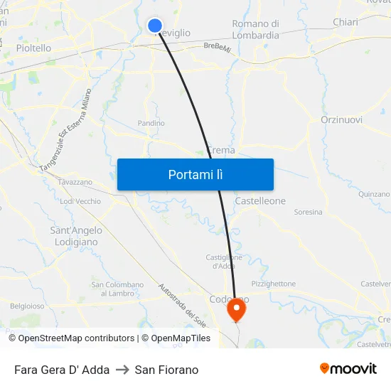 Fara Gera D' Adda to San Fiorano map