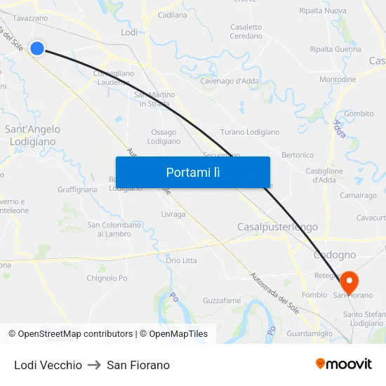 Lodi Vecchio to San Fiorano map