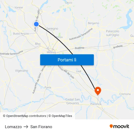 Lomazzo to San Fiorano map