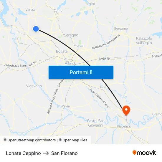 Lonate Ceppino to San Fiorano map