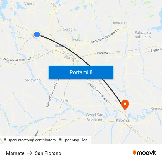 Marnate to San Fiorano map