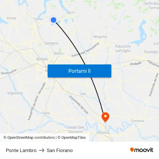 Ponte Lambro to San Fiorano map