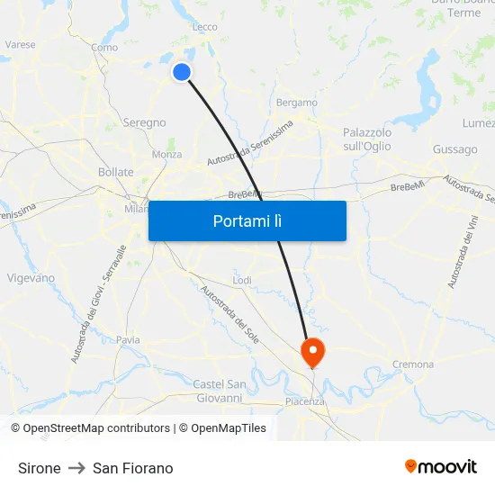 Sirone to San Fiorano map