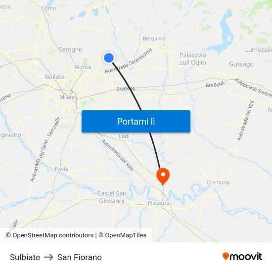 Sulbiate to San Fiorano map