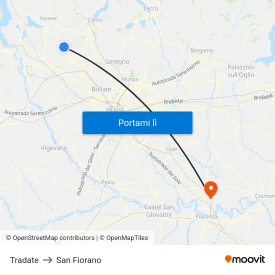 Tradate to San Fiorano map