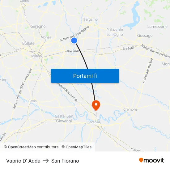 Vaprio D' Adda to San Fiorano map