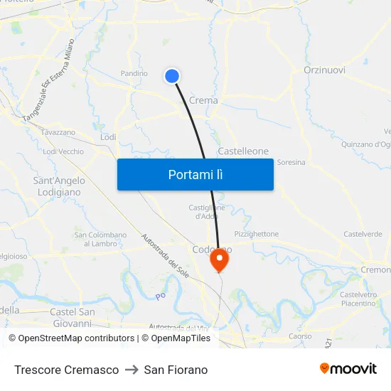 Trescore Cremasco to San Fiorano map
