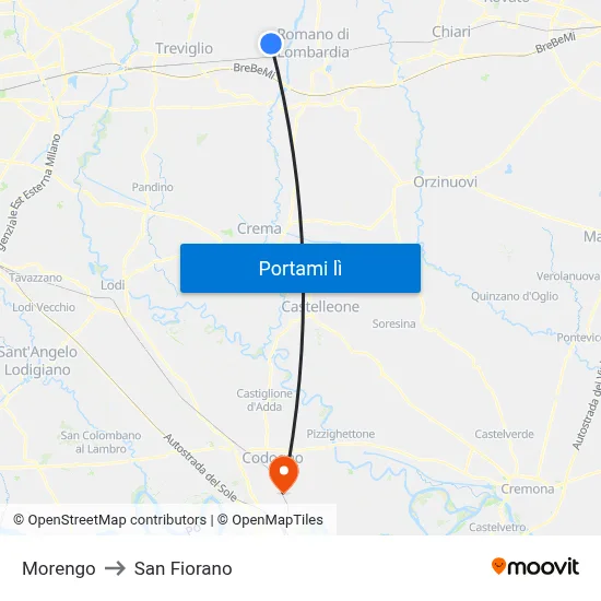 Morengo to San Fiorano map