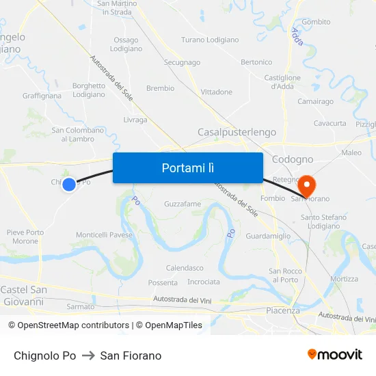 Chignolo Po to San Fiorano map