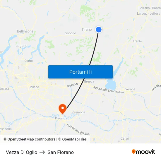 Vezza D' Oglio to San Fiorano map