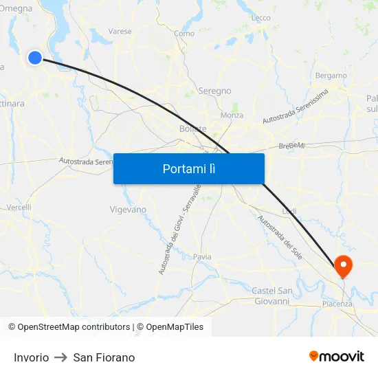 Invorio to San Fiorano map