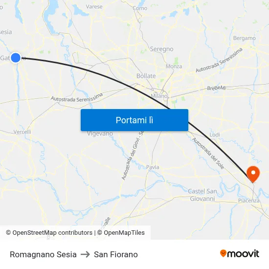 Romagnano Sesia to San Fiorano map