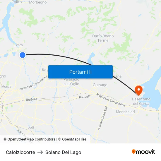 Calolziocorte to Soiano Del Lago map