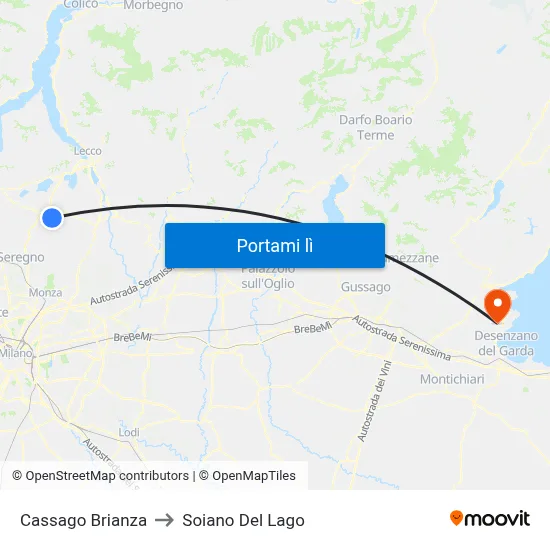 Cassago Brianza to Soiano Del Lago map