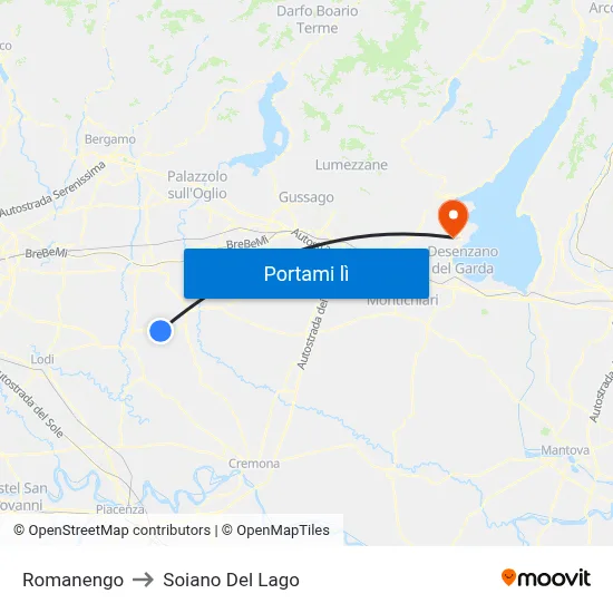 Romanengo to Soiano Del Lago map