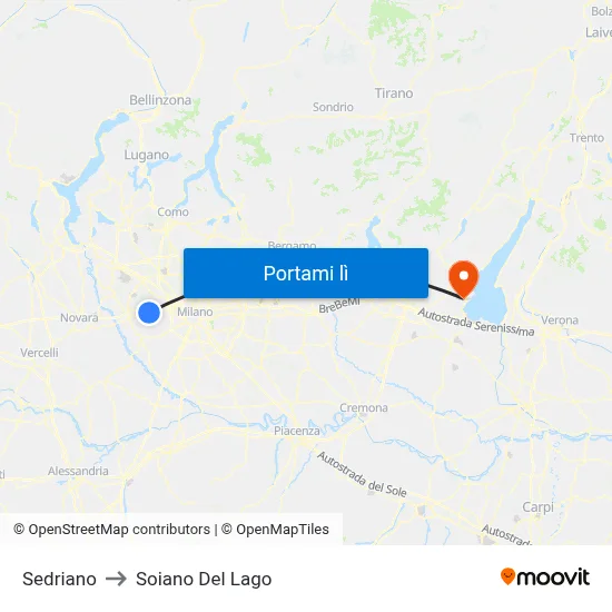 Sedriano to Soiano Del Lago map