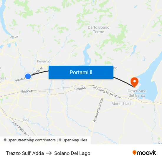 Trezzo Sull' Adda to Soiano Del Lago map