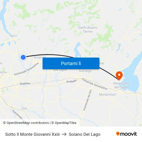Sotto Il Monte Giovanni Xxiii to Soiano Del Lago map